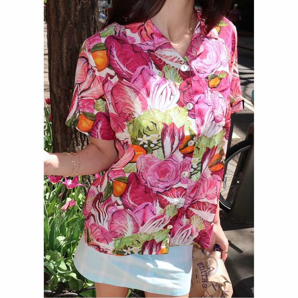 Nwt Rachel Antonoff James Camp Shirt Top Pink Radicchio Citrus Lettuce Cabbage M — image 2 of 8